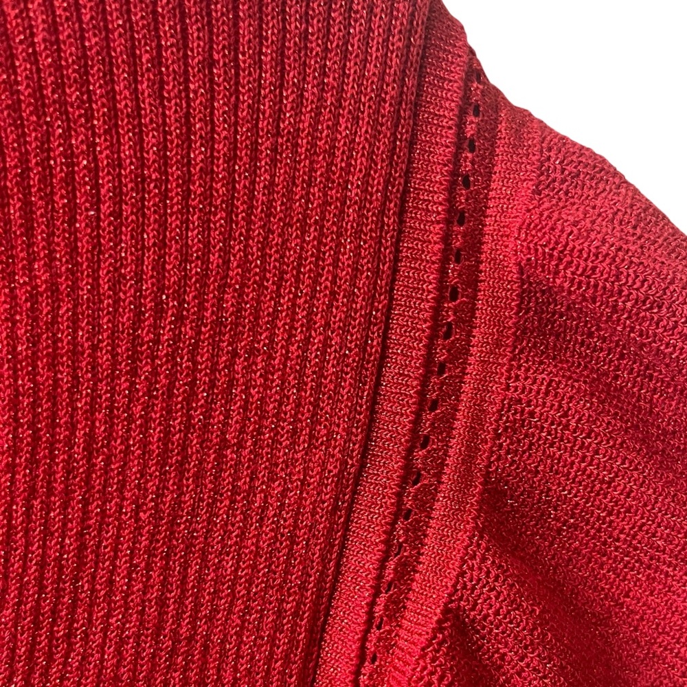 Nanette Lepore glitter red ruffle sshort sleeve top. Size Large #10267 - Picture 5 of 9